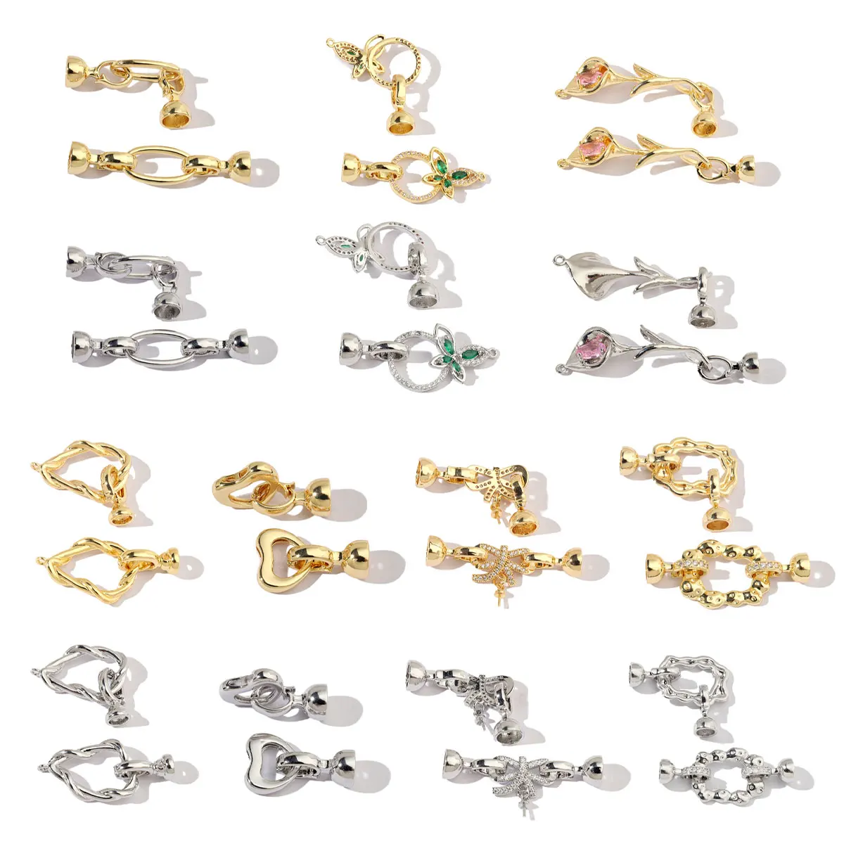 Vnistar Fashion Copper Detachable Universal Tulips Connecting Buckles DIY CZ Heart Knot Clasps For Necklace Making