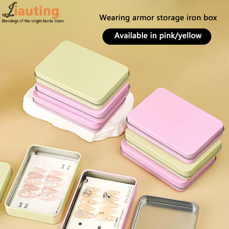 Macaron False Nail Tips Nail Art Display Storage Iron Box Manicure Showing Tools For Salon Nail Decor Case Flip Square Case