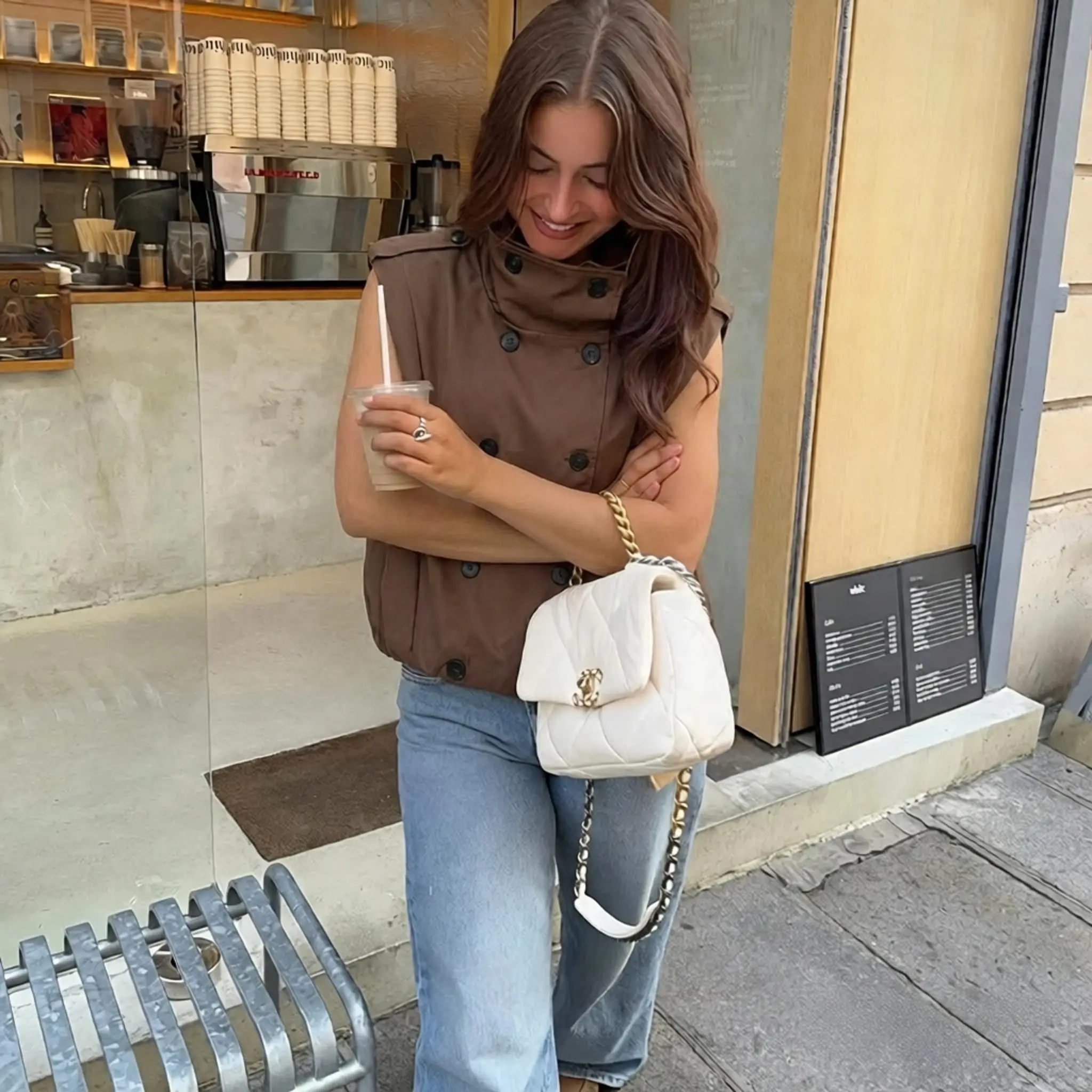 Women Coffee Jacket Vest Spring Autumn Female Stand Double Breasted Coat Lady Ruched Hem Sleeveless Cropped Waistcoat Casual Top