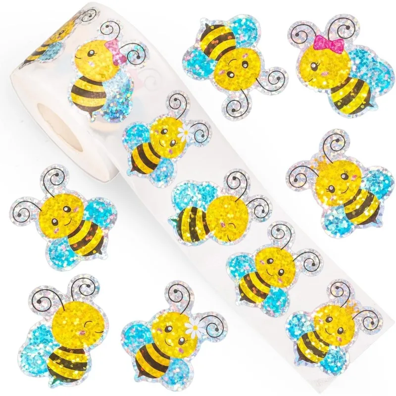 100-500 Stück Lasergeschnittene Niedliche Bienen-Tier-Cartoon-Aufkleber Runde Selbstklebende Belohnungsetiketten Dekorative Schreibwaren für Geschenke