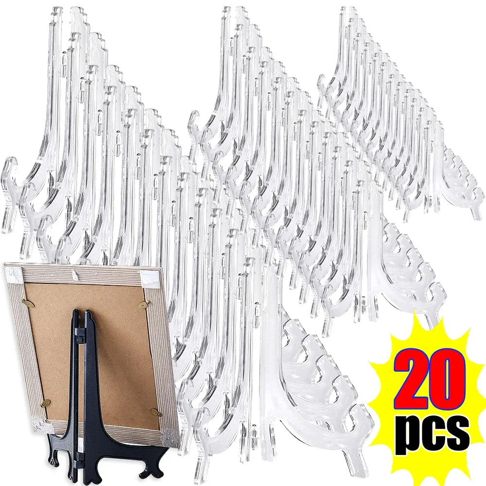 

Clear Plastic Acrylic Easels Table Top Plate Holder Dish Bowl Racks Photos Picture Frame Folding Stand Decor Holder Container