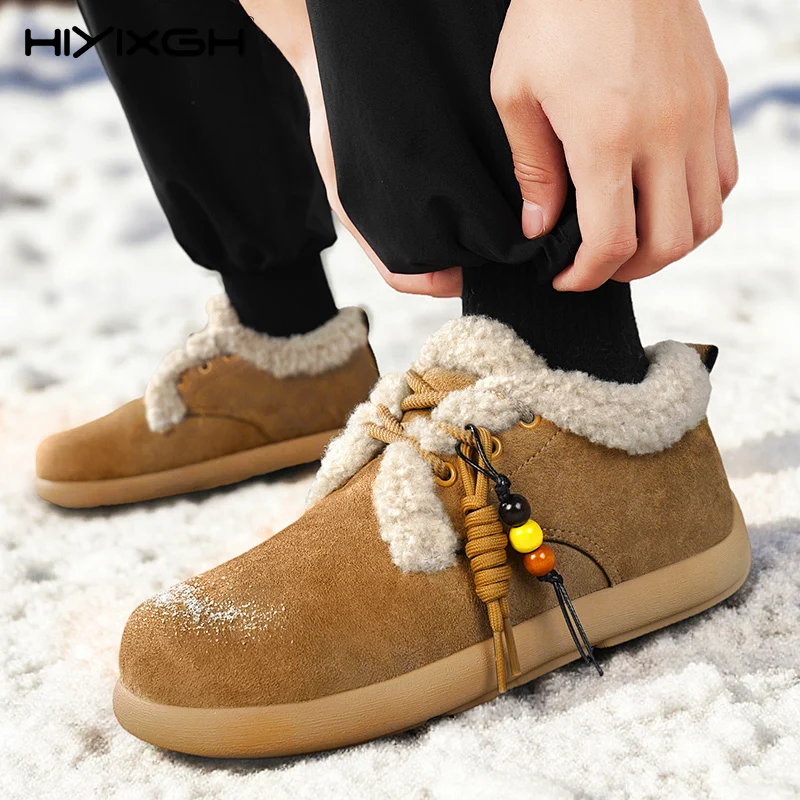 

Snow Boots Winter Mens Casual Shoes Ankle Fur Warm Leather Cowboy Combat Motorcycle Chelsea Outdoor Hiking Designer Luxury