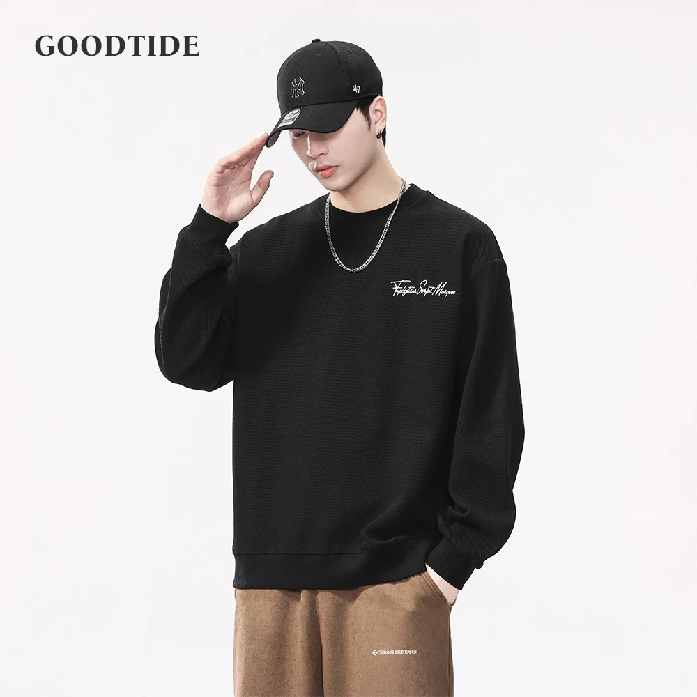 سترة رجالية ثقيلة الوزن 360 جرام مطرزة بحروف بياقة دائرية 2025 خريف شتاء جديد فضفاض متعدد الاستخدامات #3