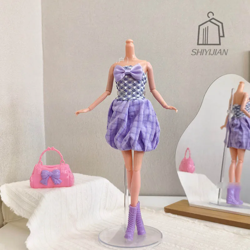 30 سنتيمتر/11 بوصة عارضة أزياء ملابس دمى اكسسوارات الحلو القوس فقاعة اللباس + Beret مجموعة DIY بها بنفسك فستان ملابس الأميرة ل PP FR Xinyi