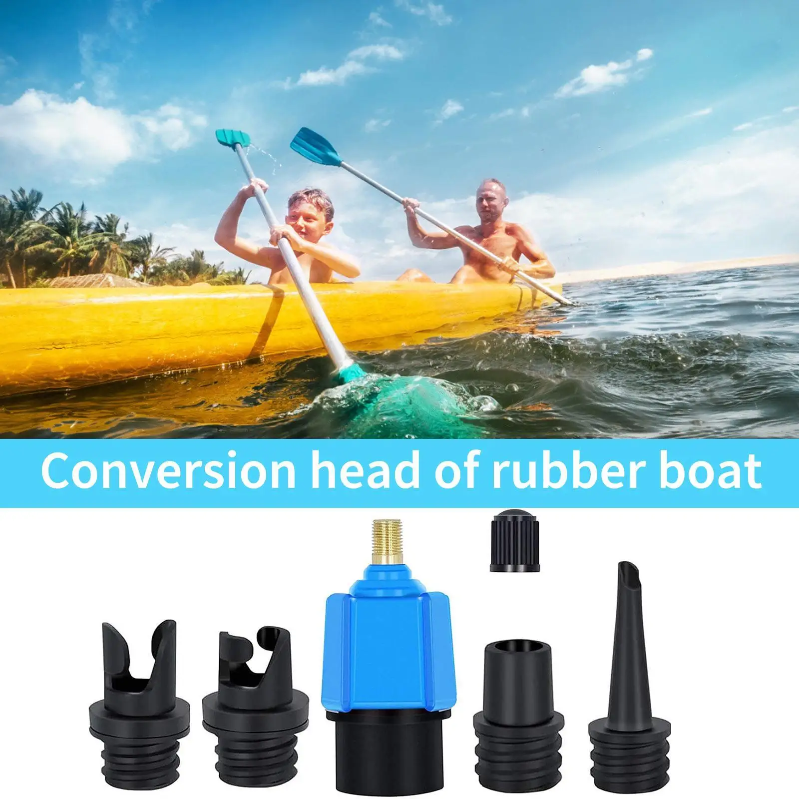 Air Valve Adapter Inflatable Rowing Rubber Boat Paddle Canoe Pump Compressor Converter with 4 Nozzles for Outdoor