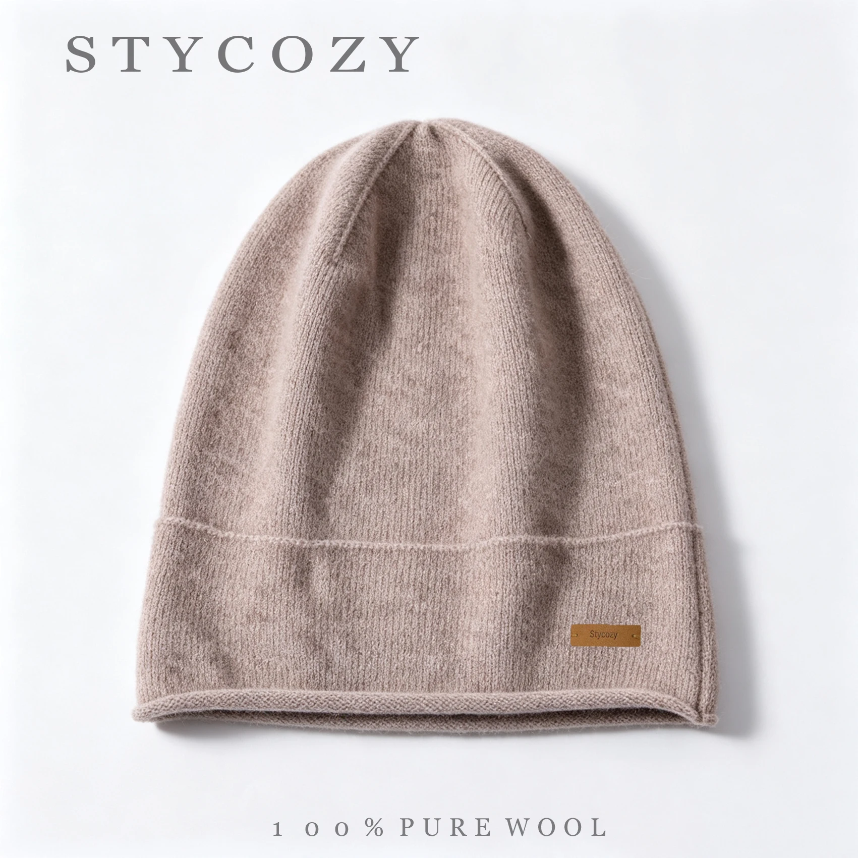 100%Pure Wool Solid Knit Slouch Skullies Beanie Female Winter Plain Rolled Brim Cap Women Men Warm Bomber Hat Versatile Bonnet