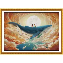 Big Whale Manned DIY Print Cross Stitch Kits 14CT 11CT Counted Canvas Fabric DMC Embroidery Thread Sewing Set Kids Room Decor