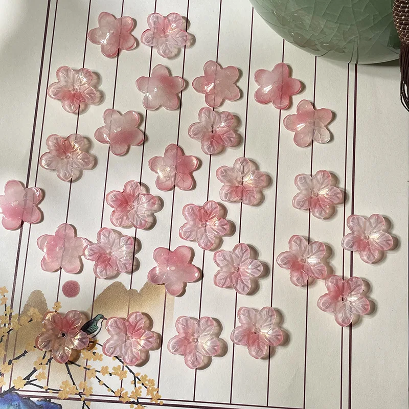 10PCS 21MM Glass Colorful Flower Beads Caps Sakura Flower Shape Beads For Jewelry Making DIY Headwear Earring Accessories Bulk