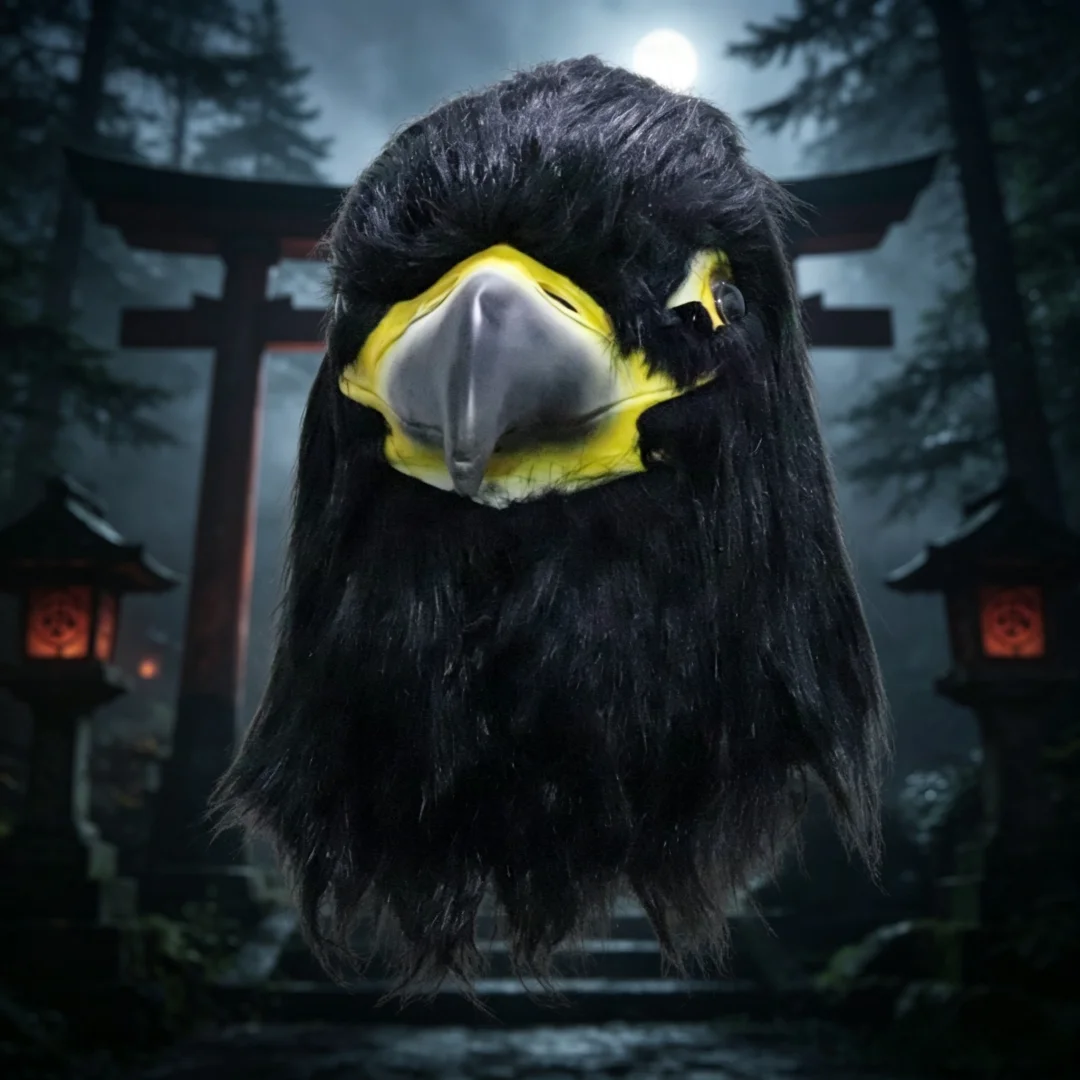 Eagle Latex Full Head Mask With Black Fur, Bird Animal Cosplay Headgear for Halloween Masquerade Party, Haunted House Role Play Costume Props