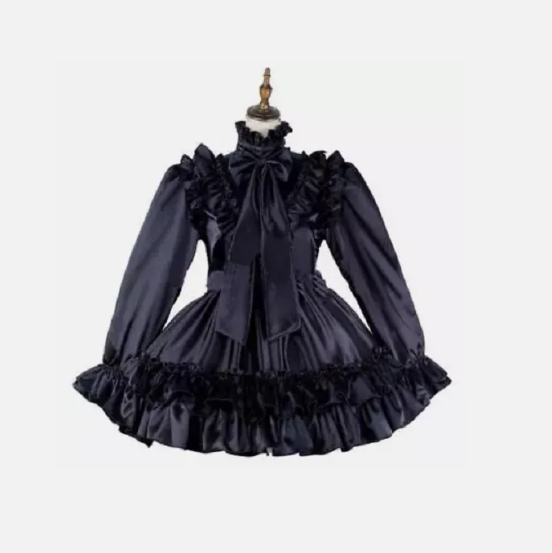 

New Hot Selling Sissy Girl Maid Black Satin Lockable Dress Cosplay Costume Tailor made