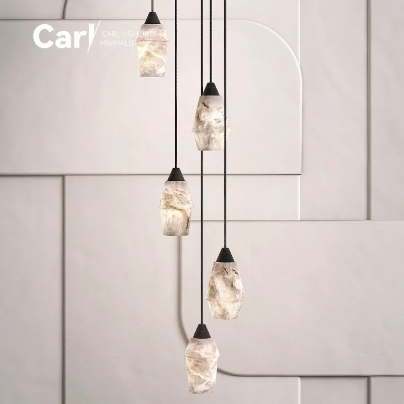 Modern Natural Marble White Small Pendant Luxury Living Room Bedroom Restaurant Marble Chandelier Designer High-end Lamps
