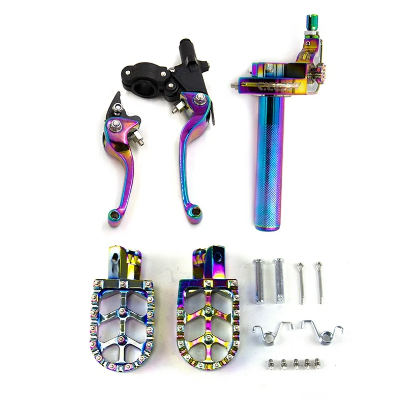 CNC Motorcycle Multicolor Footrests Pedals Pegs/Clutch Brake Handle Drum Lever/22mm Accelerator Throttle Twist Grips Handlebar