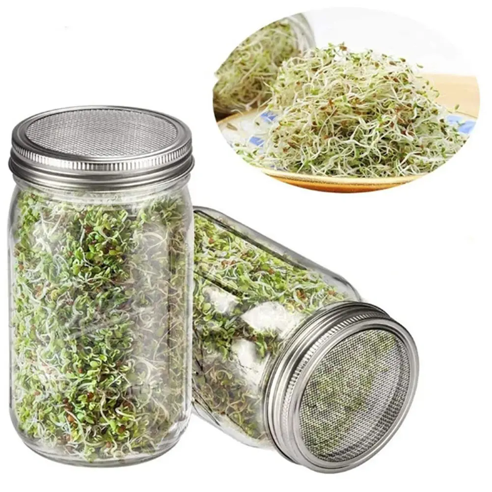 

4pcs Mason Jar Sprouting Lids Food Grade Stainless Steel Mesh Cover Germination Tank DIY Home Supply Kitchen Bar Tools