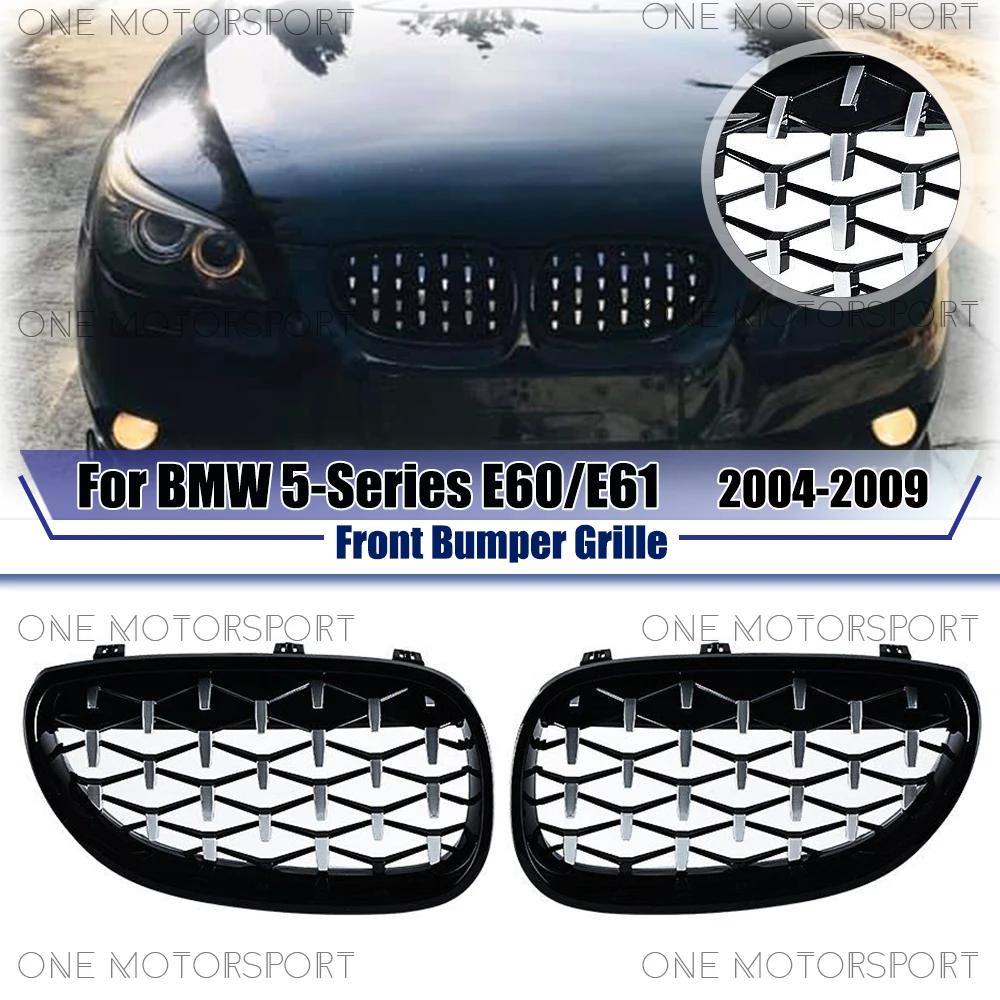 

Diamonds Style Racing Grille Bumper Grilles Chrome Black Front Bumper Grille For BMW 5-Series E60/E61 2004-2009