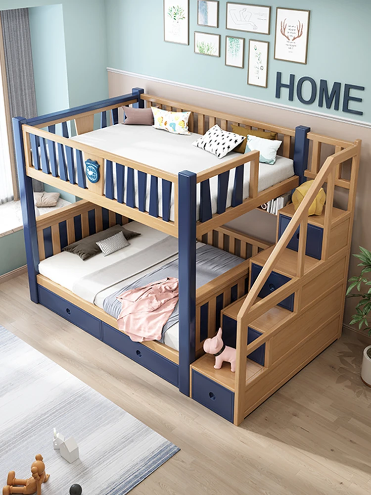 Simple light luxury children's solid wood bed bunk American  pine high and low  solid wood double  children