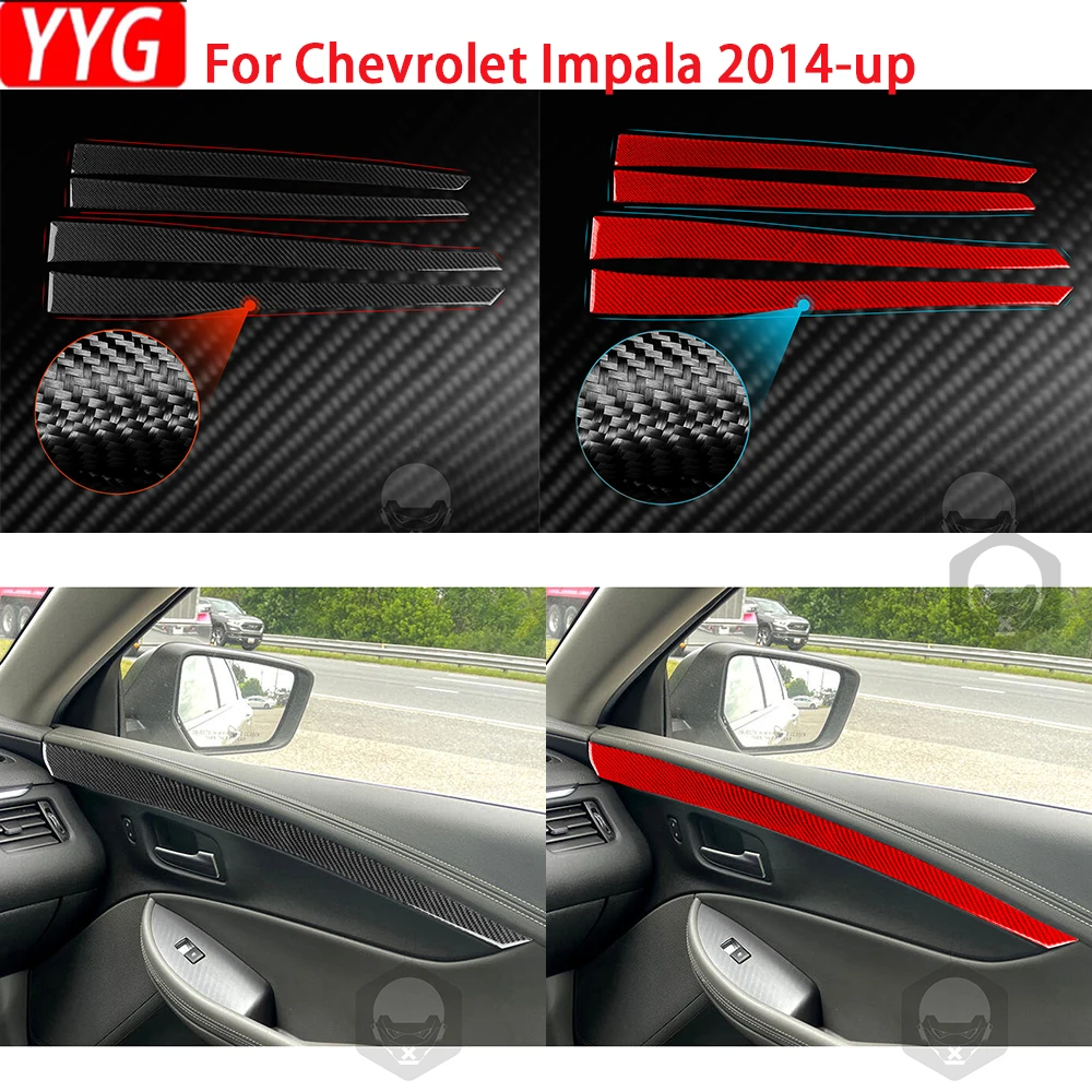 

For Chevrolet Impala 2014-up Real Carbon Fiber Car 4pcs Door Panel Decorative Strip Trim Inner Sticker Auto Interior Accessories