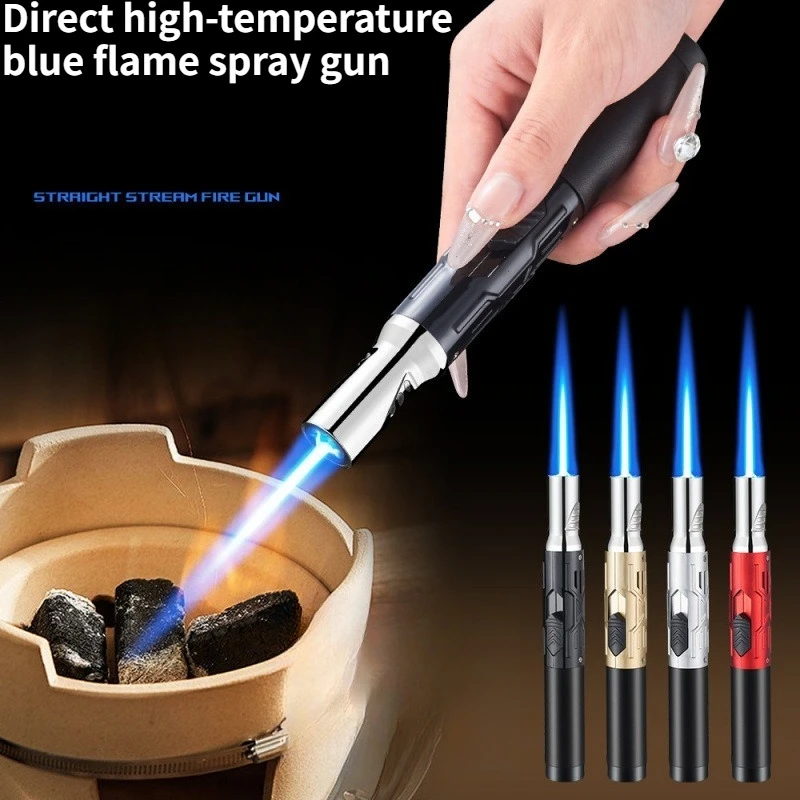 Creative Straight Jet Spray Gun Lighter with Windproof High-end Feel and High Firepower Blue Flame Lighter Cigarette Accessories