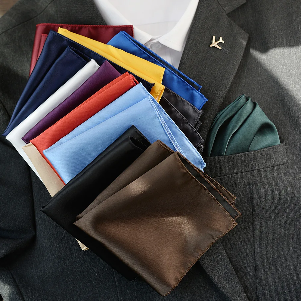 4-個のソリッドカラーのサテンポケットスクエアメンズハンカチスーツ、タキシード、結婚式用のクラシックなフォーマルアクセサリー