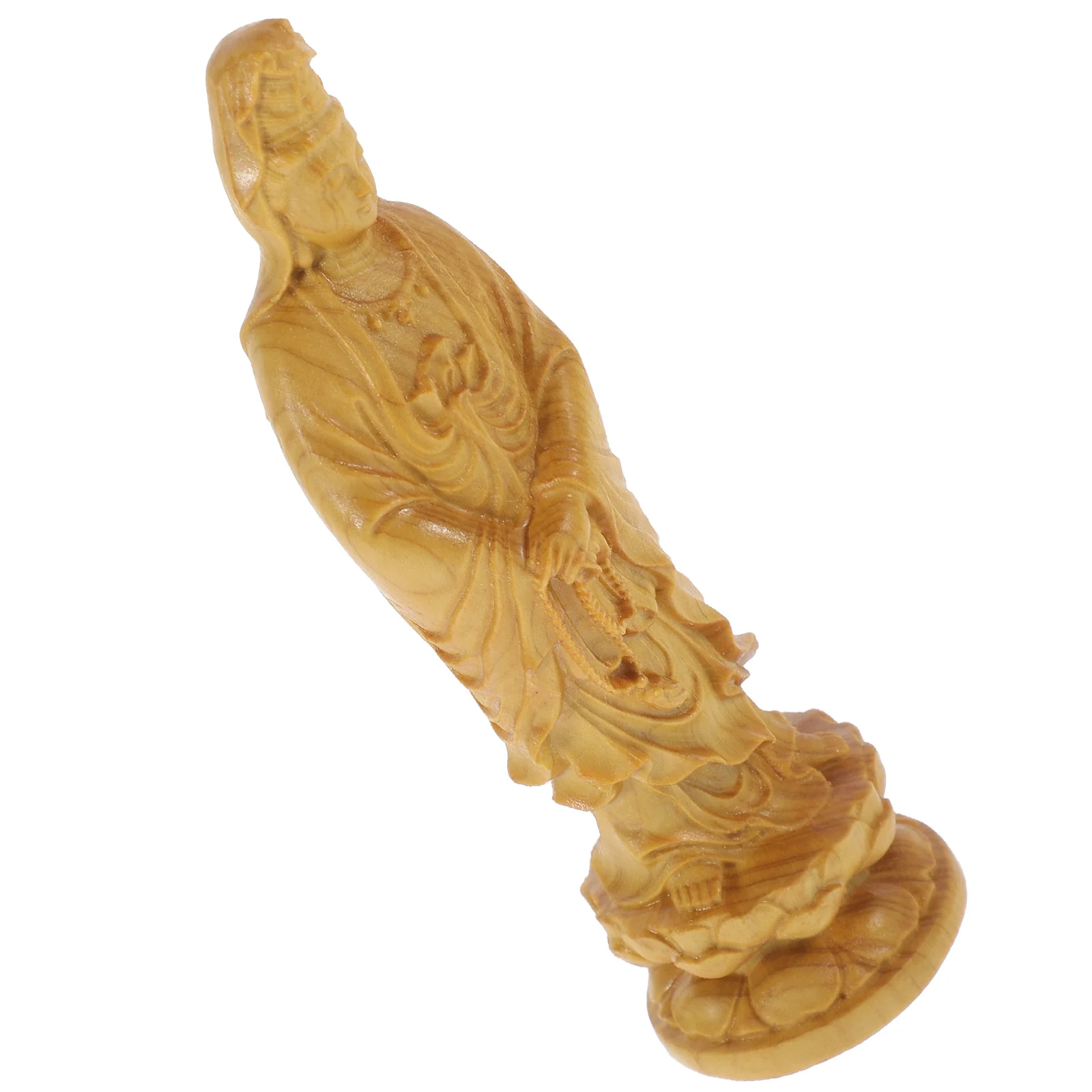 

Wooden Guanyin Statue Small Buddha For Home Decor Desk Temple Ornament Retro Avalokitesvara Sculpture Indoor Adorn