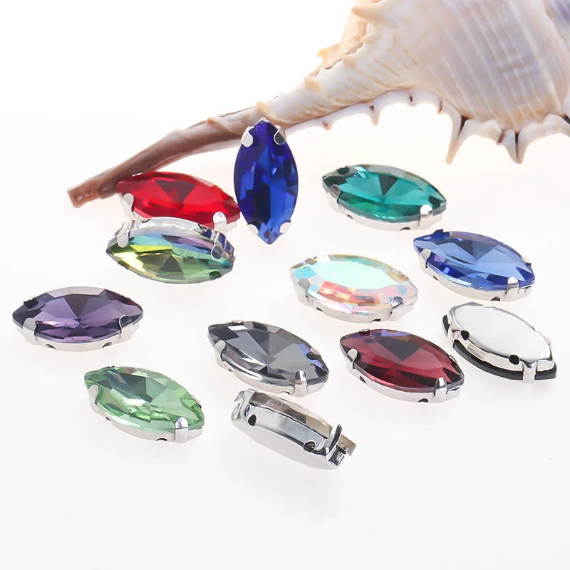 Glitter Leaf Crystal Rhinestones Hand Sew On Glass Stones Ornament Diamond Beads Dress DIY Crafts Claw Drill Accessories