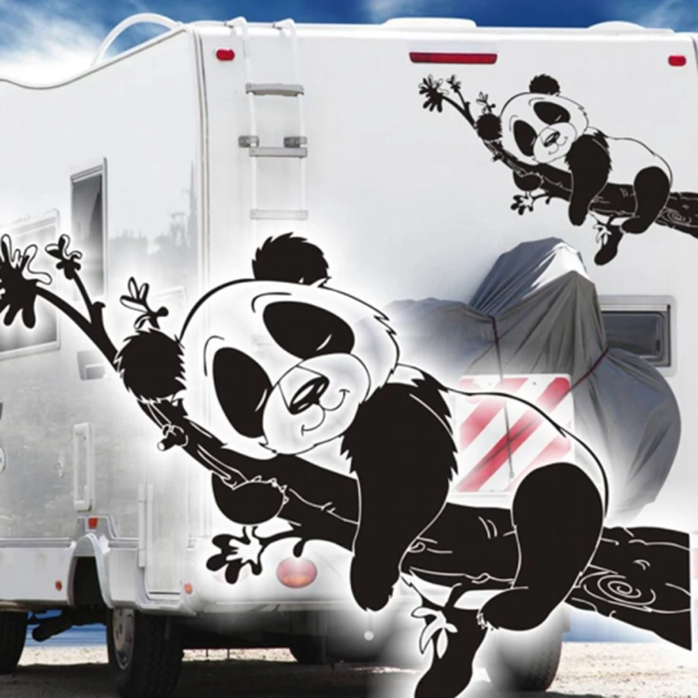 Cartoon Panda Sleeping Tree Branch Camper Rv Car Sticker Decal Wildlife Adventure for Motorhome Caravan Auto Vehicle Vinyl Decor