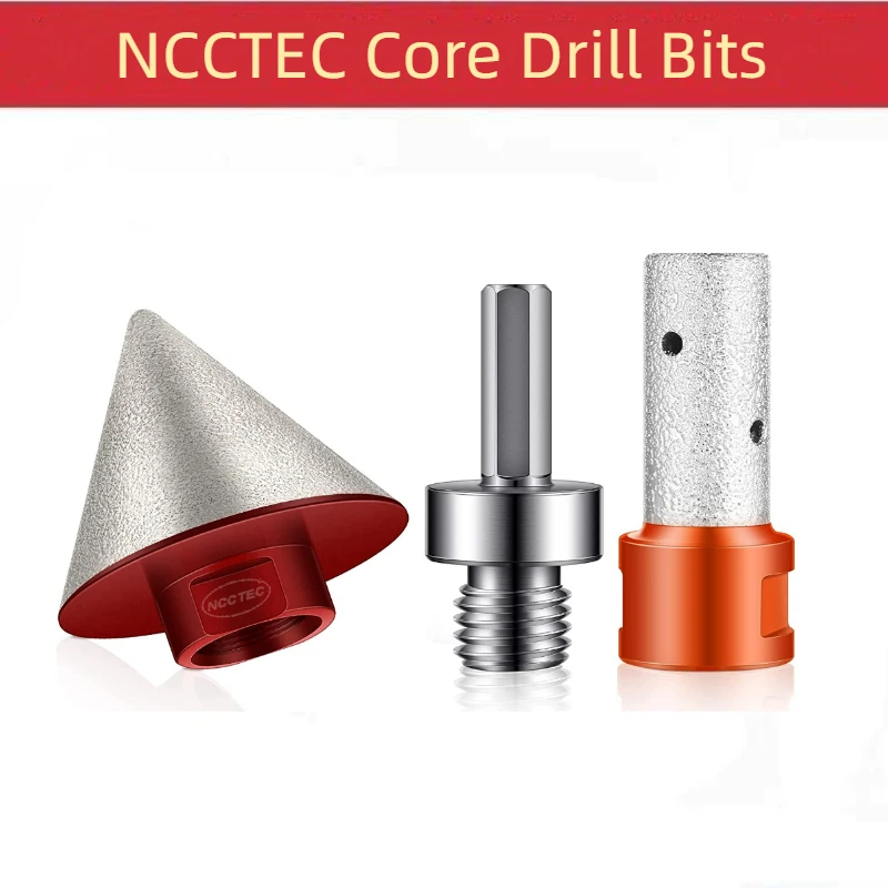 0.6'' 15mm 5/8‘’-11 Diamond Brazed Milling Cutter Drill Bits+1.92'' 48mm Cone Type Chamferer Bits Hole Saw Opener+adapter