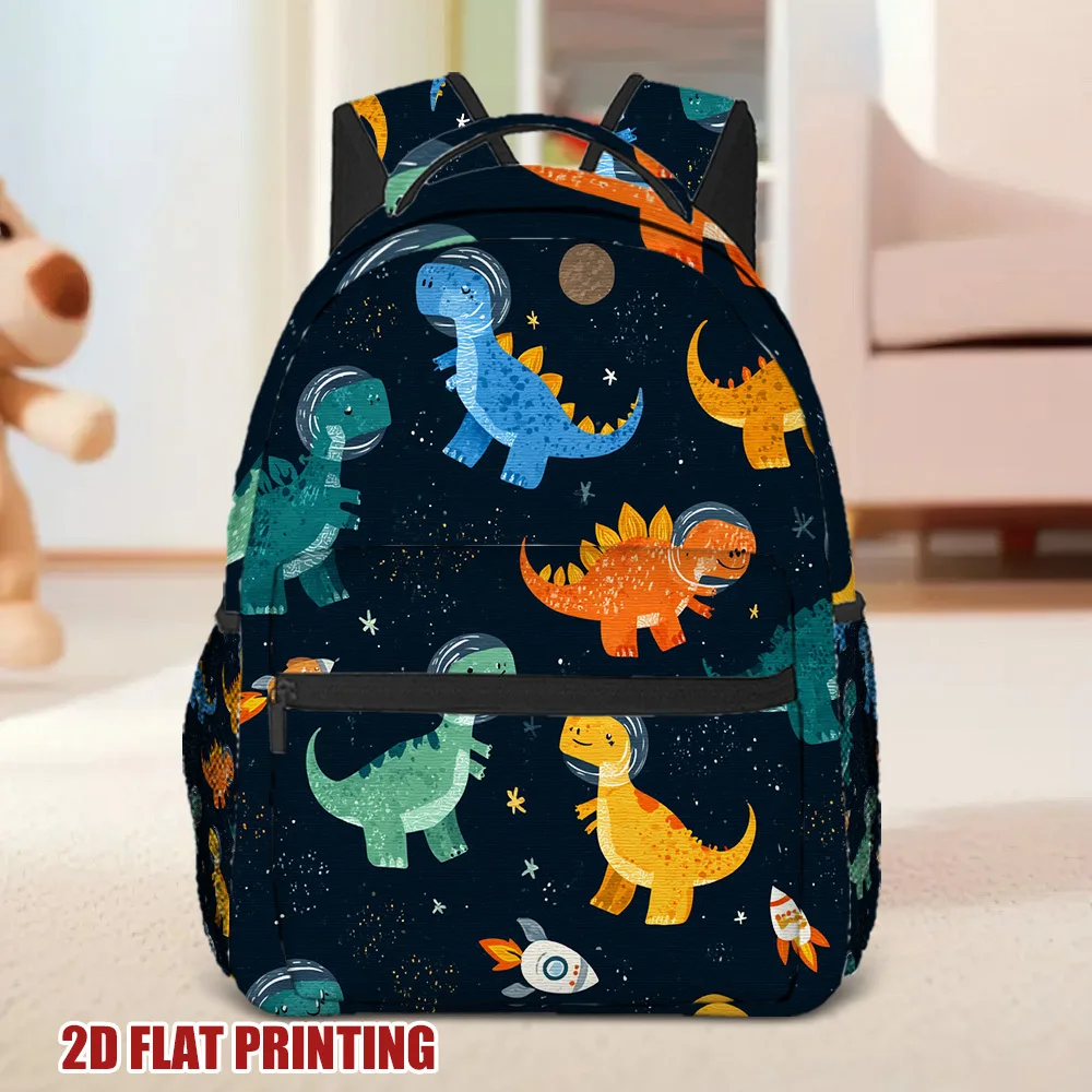 1pc Space Dinosaurs Adventure Backpack Vibrant 2D Flat Printing Lightweight Practical Design with Zipper Closure
