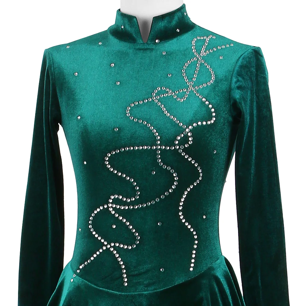 Zagitova Figure Skating Dress For Women Girls Ice Skating Skirt Performance Competition Korean Velvet Blackish Green