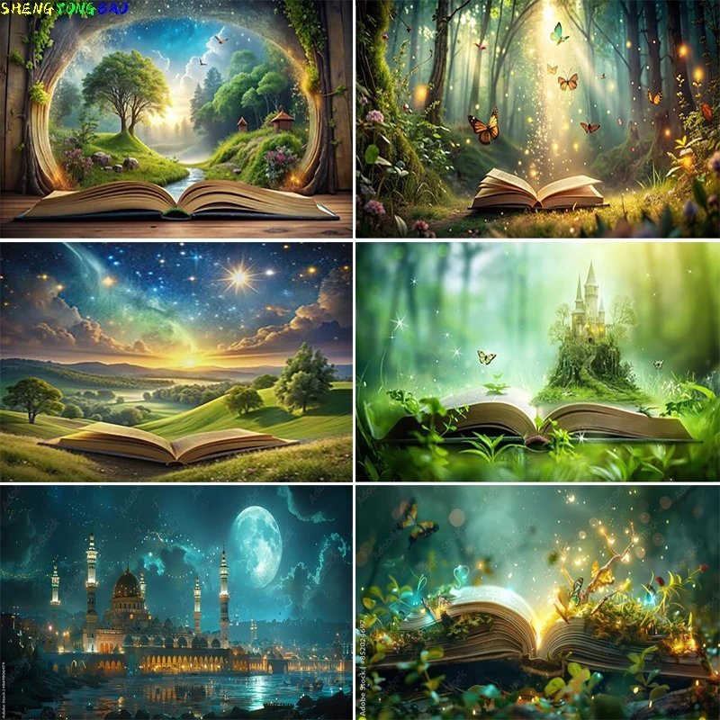 

Fairy Tale Mystic Medieval Castle Photography Backdrops Props Landscape Witch Magical Book Fantassy World Forest Background MA02