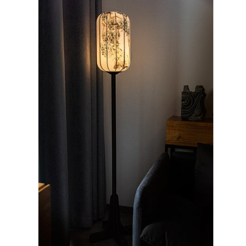 

New Chinese classical wind vertical lamp handmade painting literary Zen tea room living room study floor lamp