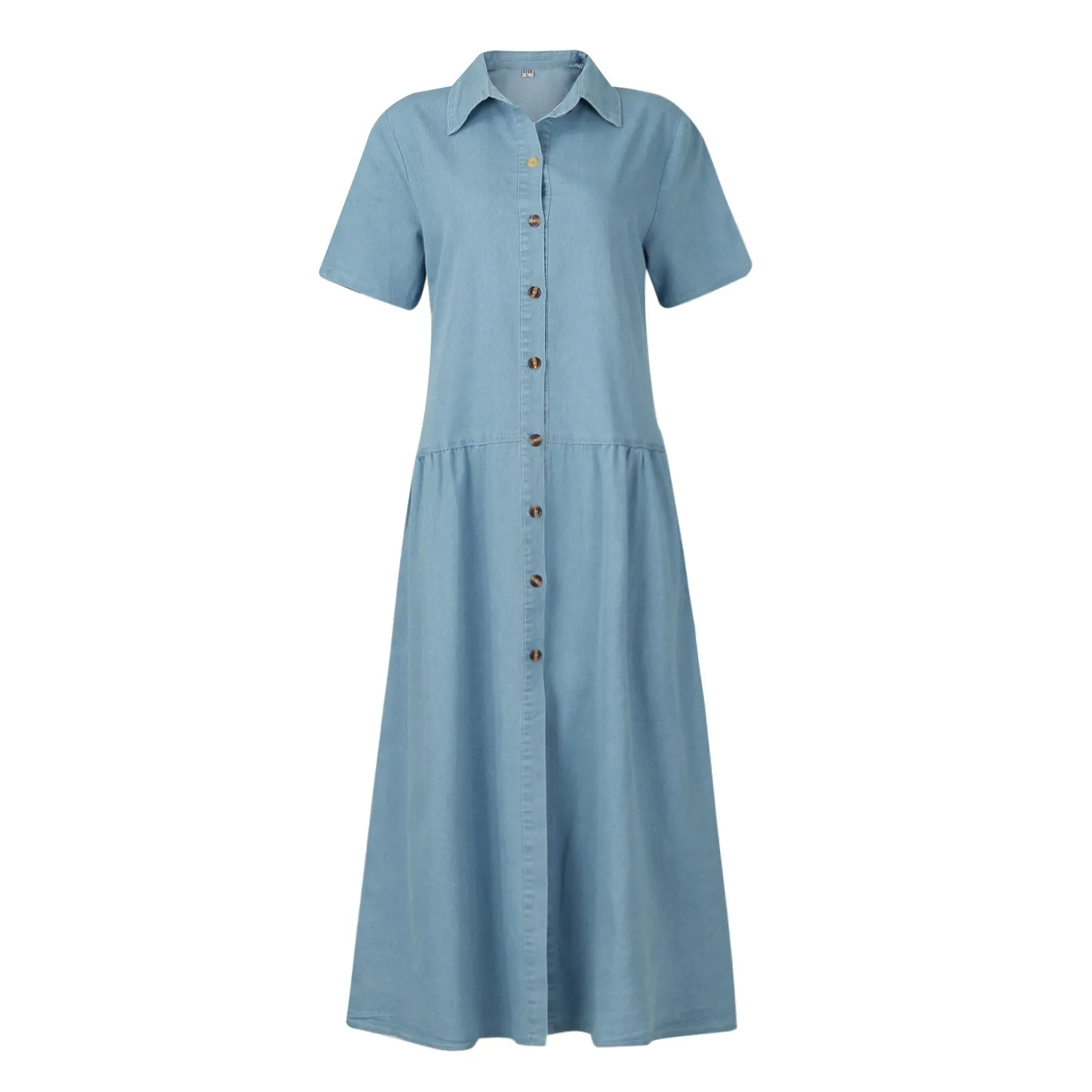 Summer Women\'S Elegant Denim Dress Spring Standing Neck Single Breasted Robe Retro Street Style Women\'S Casual Loose Dress