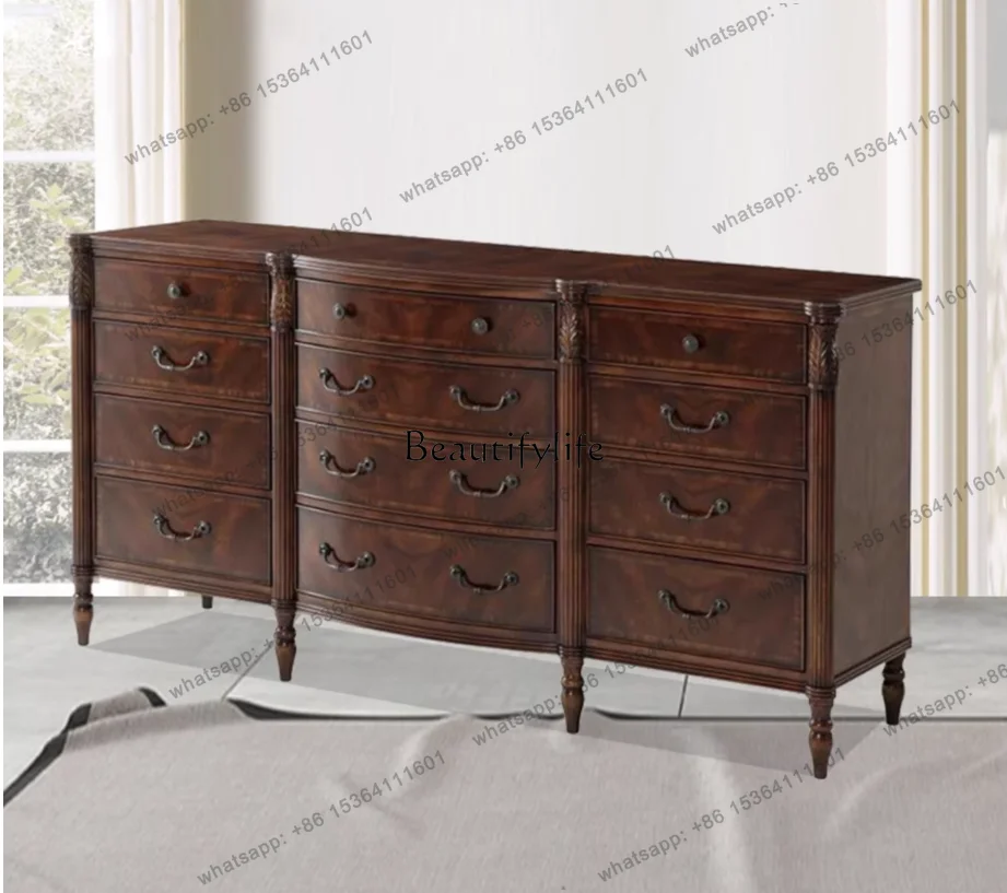 American solid wood chest, bedroom storage cabinet against the wall, retro drawer bucket cabinet