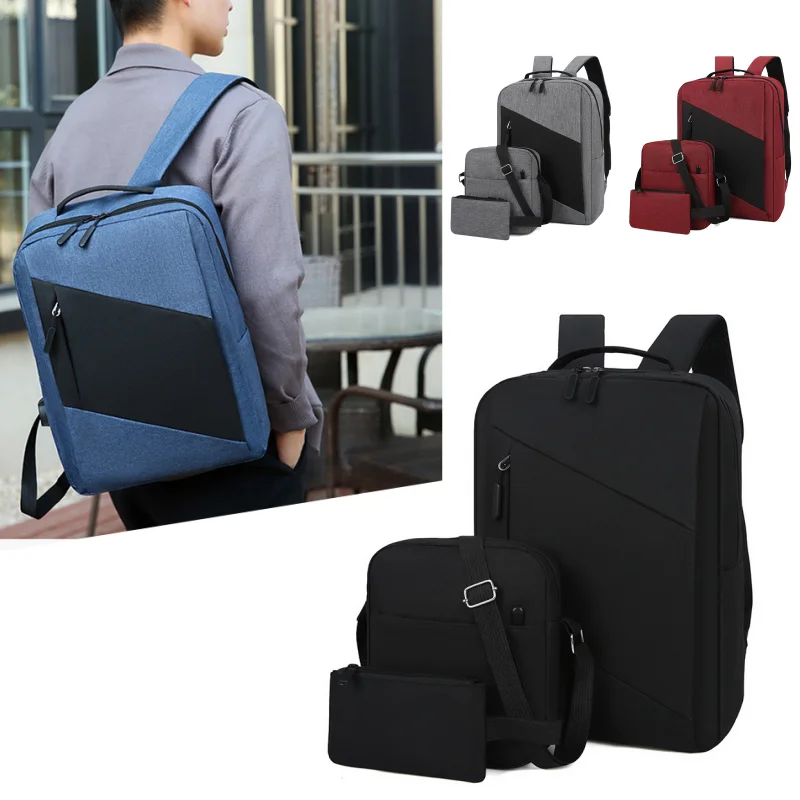 

New Casual Three-piece Set Backpack, USB Charging Travel Backpack, Large-capacity, Lightweight and Waterproof Computer Backpack