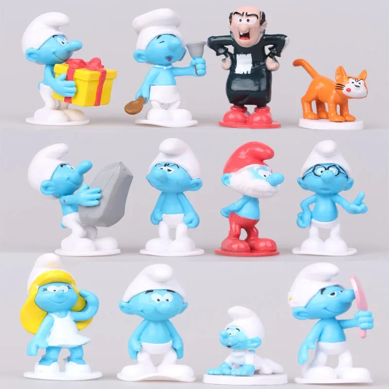 Hot-selling 12 Smurfs hand model Cartoon Blue Sister Smurfette Blue Elf baby cake doll shape  Cake ornaments Kid birthday gift