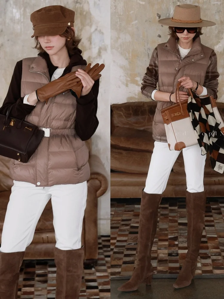 

Needop женский теплоизоляционный двухцветный дизайнерский жилет с воротником белый ду пух осень-зима новый Sle Faionable