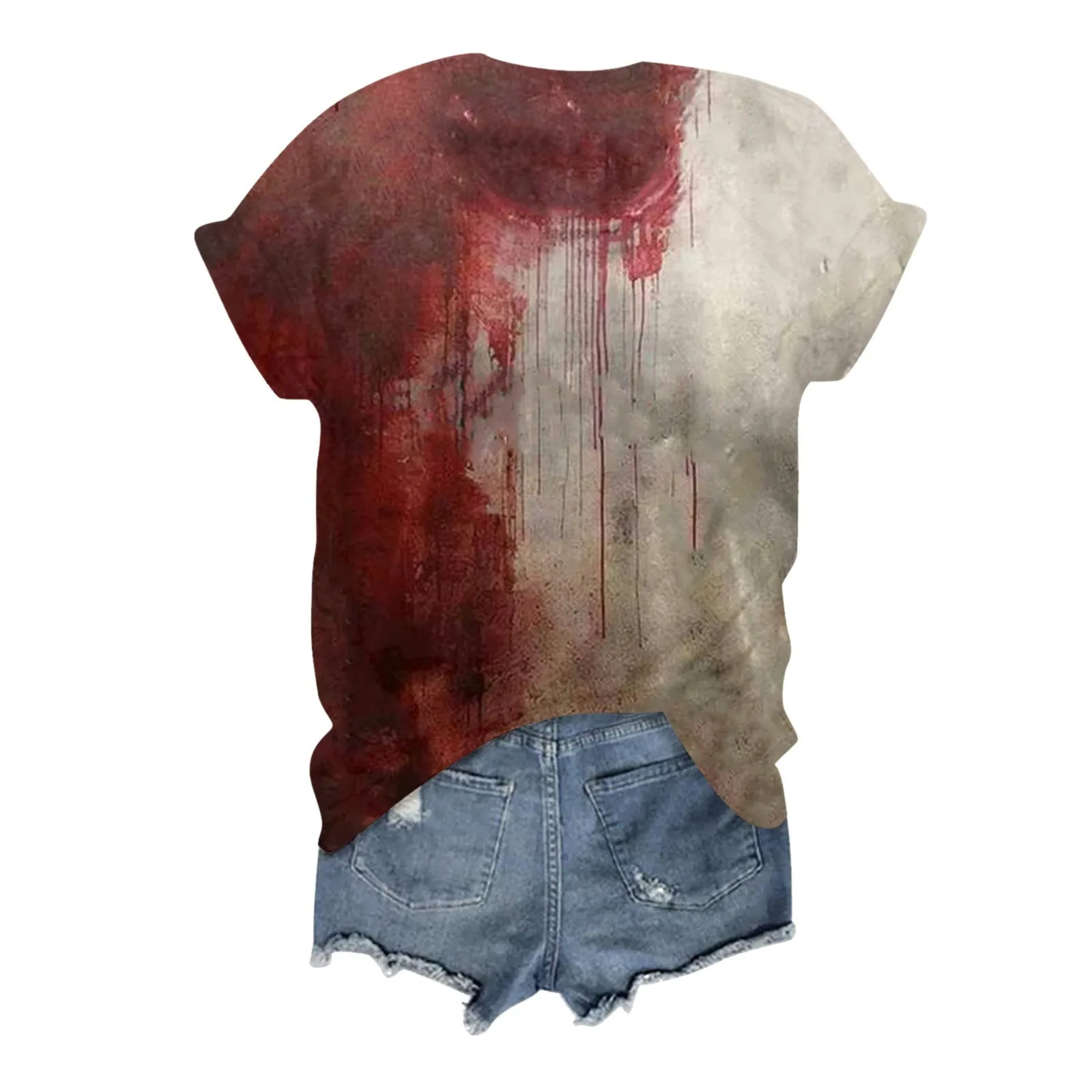 Holiday Party Distressed Bloody T-Shirt Problem Gelost Blutige Schrift T-Shirt Halloween V-Neck Print Short Sleeve T-Shirt