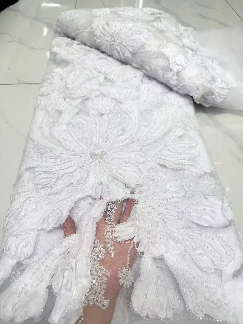 قماش دانتيل تول مطرز ثلاثي الأبعاد 2026، أقمشة دانتيل شبكية أفريقية مع ترتر لفساتين السهرة، جودة عالية، أحدث #6