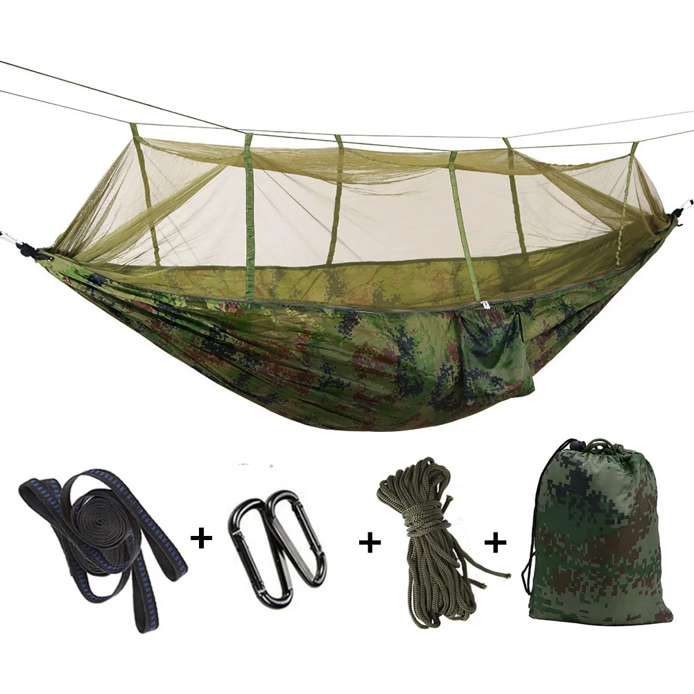 

Lightweight Portable Mesh Hammock Bed Fast Delivery Camping Gear with Tree Straps & Carabiners Made of Durable Polyester