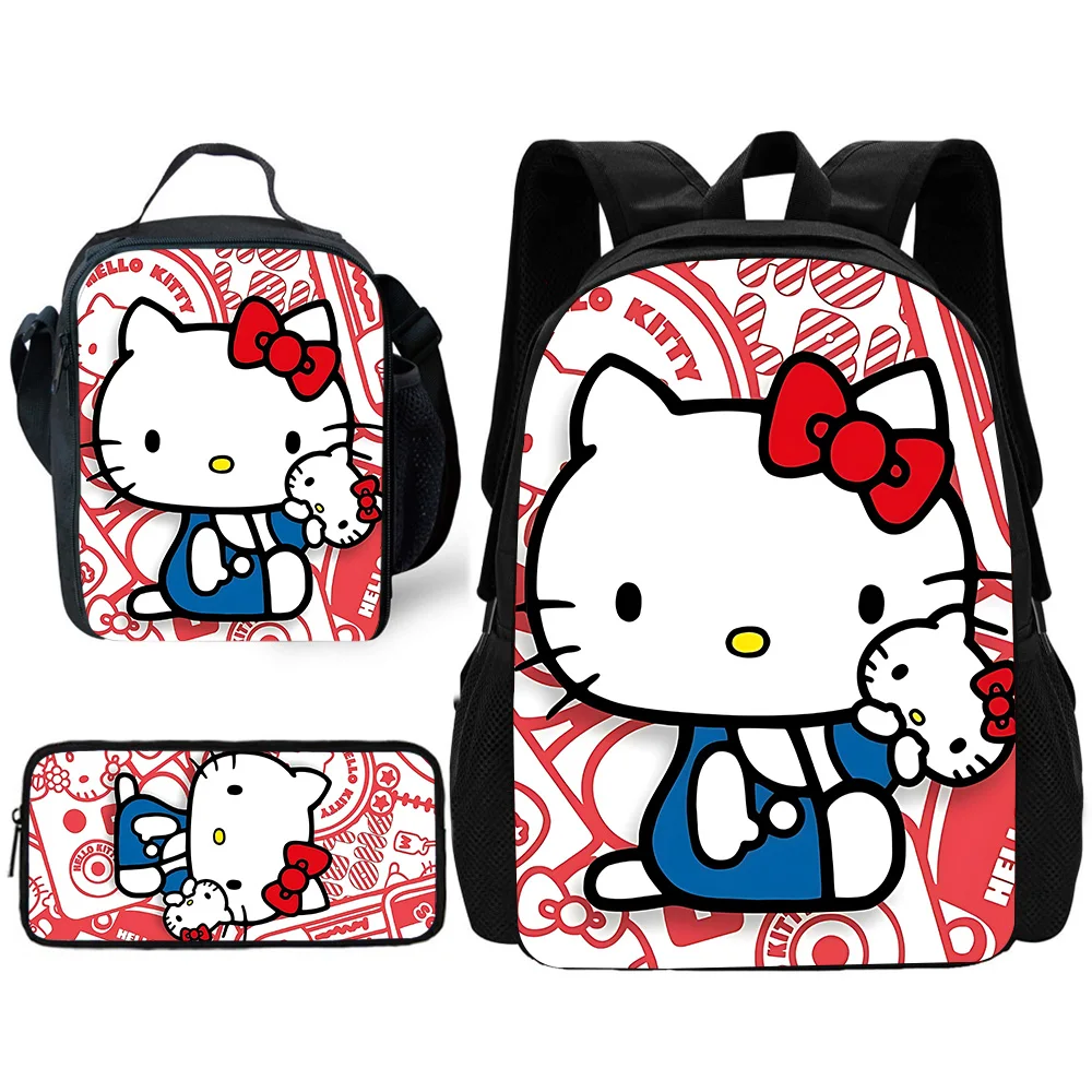 Mochila escolar Sanrios Hello Kitty para niños y niñas, bolsa de almuerzo, bolsas de lápices, mochilas escolares, el mejor regalo