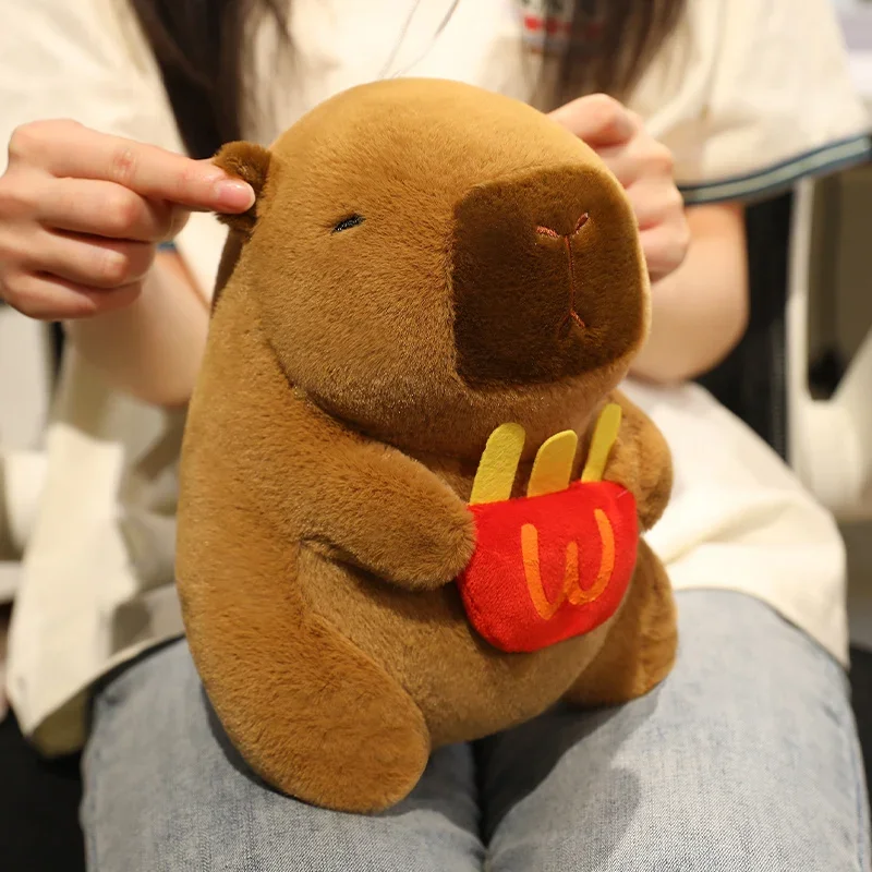 25 cm Mooie Capibara Met Basketbal Frieten Knuffels Cartoon Knuffeldier Capibara Kikker Zwemmen Ring Schildpad Rugzak