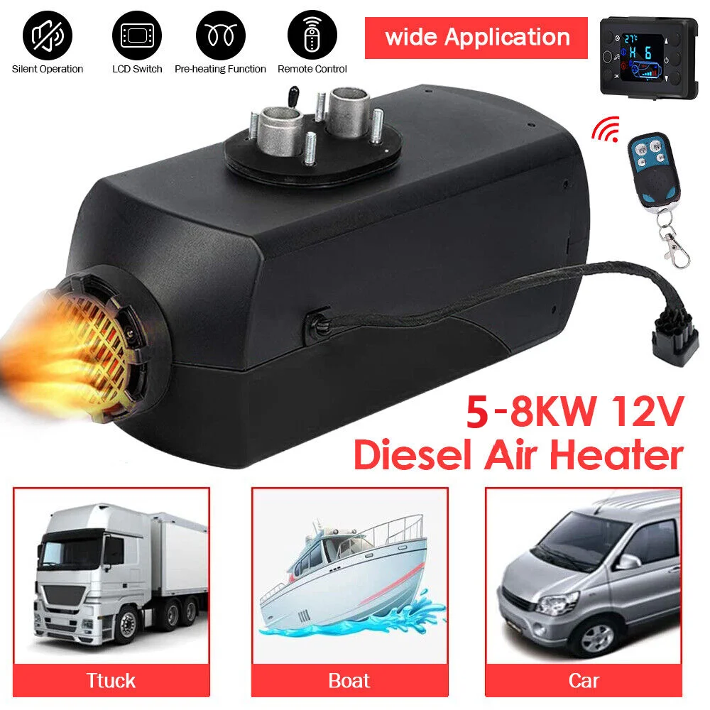 12V/24V-os autófűtés 2KW/5KW/8KW dízel légfűtő 6 gombos LCD termosztáttal, parkolófűtés, gyors fűtés teherautóhoz, lakóautóhoz