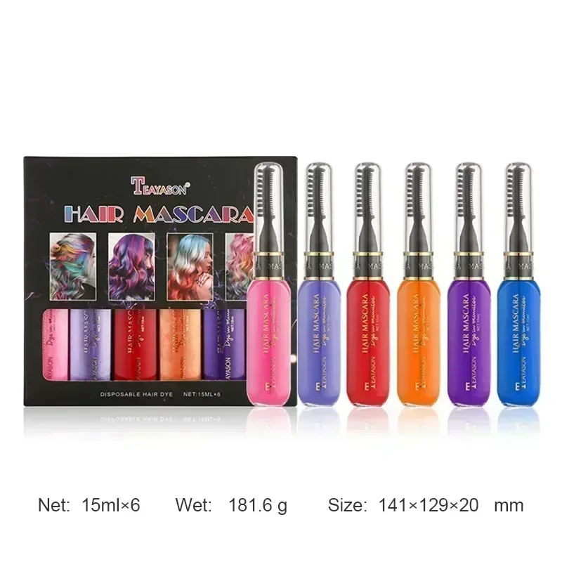 Nuevo juego de crema para teñir el cabello de 6 colores, desechable, lavable, multifuncional, fácil de aplicar, juego de regalo cosmético para fiestas y festivales de moda, 15ml * 6