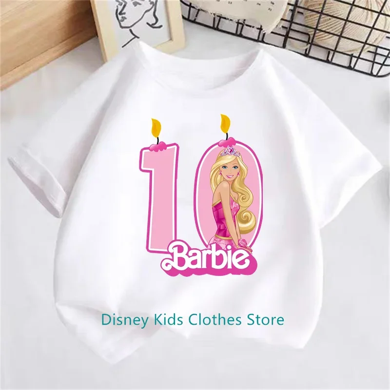 New Barbie Children Birthday Number 1-14 T Shirt Kid Kawaii Boy Girl Casual Clothes Anime Cartoons Kids T-shirts Tops Tee