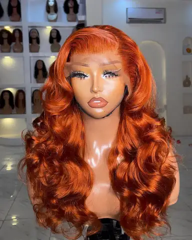 Ginger Orange Blonde Color Loose Wave 13X4 Lace Frontal Synthetic Wig For Women Preplucked Bleach Knots Cosplay Daily Party