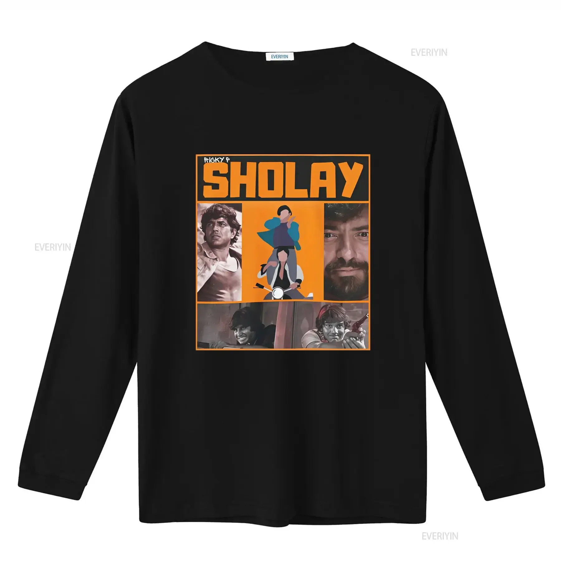Sholay Bollywood Movie T Shirt By Ricky P Featuring Amitabh Heavy Cotton Retro Design Iconic Characters vintage Washed Slightly