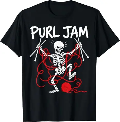 Purl Jam Knitting Skeleton Yarn Crafting Lover Lustiges T-Shirt, Y2k Gothic Graphic Saying Tee, personalisiertes Halloween-Kostüm-Geschenk – Detail 11