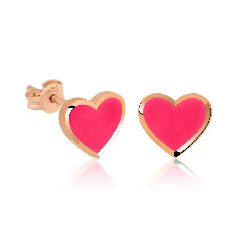 Silver Phosphor Pink Heart Earrings 925 Sterling Women for Jewelry Wedding Party Birthday Gift - Box - Fashion - Girl - Special Days