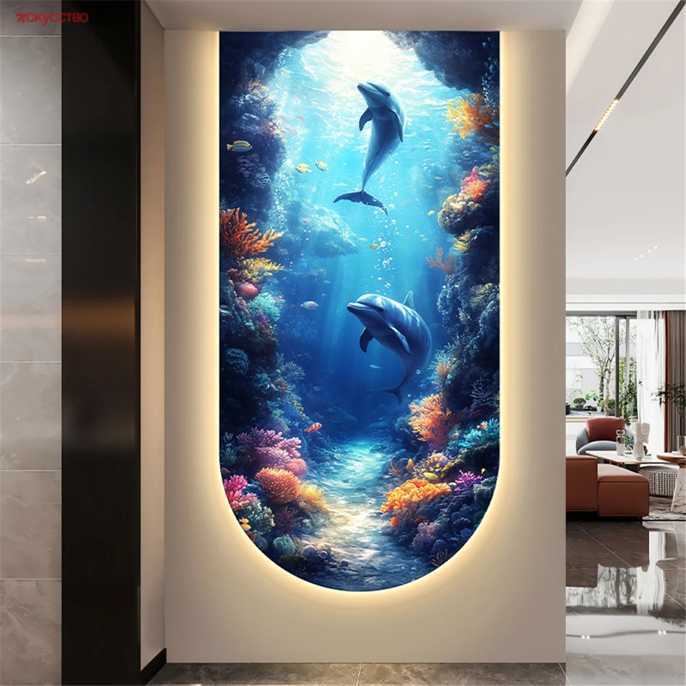 Underwater World Decorative Painting Led Wall Lamp For Living Room Restaurant Dining Table Interior Study Hanging Mural Lights