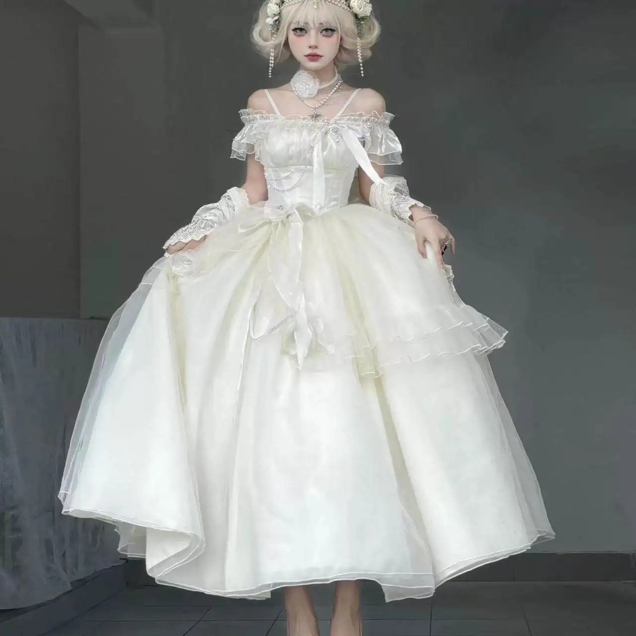 

Apricot Heavy Industry Flower Wedding Lolita Evening Dress Female High Sense Student Day Adult Ceremony Temperament Socialite