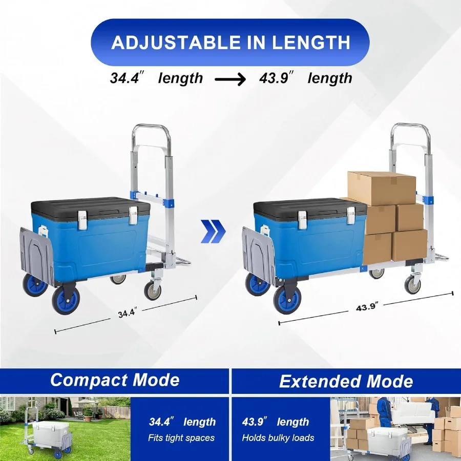شاحنة يدوية قابلة للطي من الألومنيوم 3 في 1 بسعة 600 رطل للاستخدام في المكاتب المنزلية والمستودعات: دمية شديدة التحمل قابلة للتحويل #4